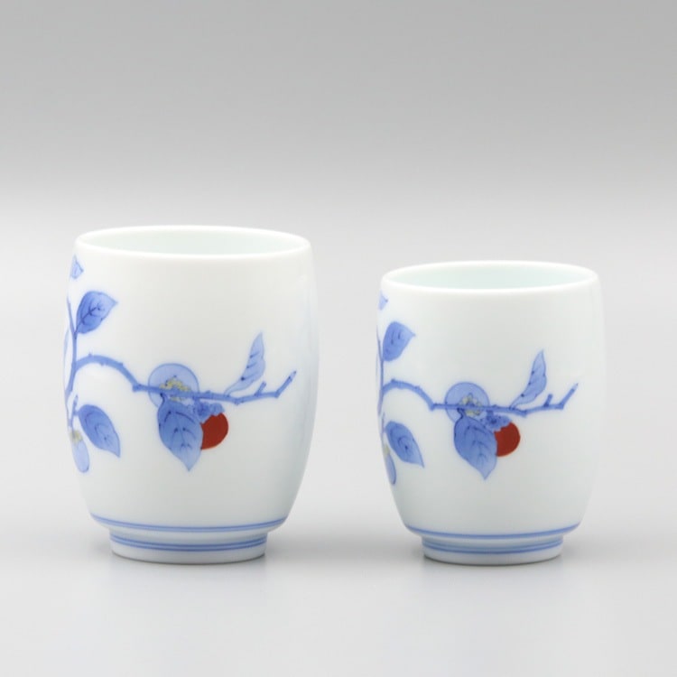 組湯呑 蓋なし 染錦 柿文 | 湯呑 | 柿右衛門窯公式オンラインショップ