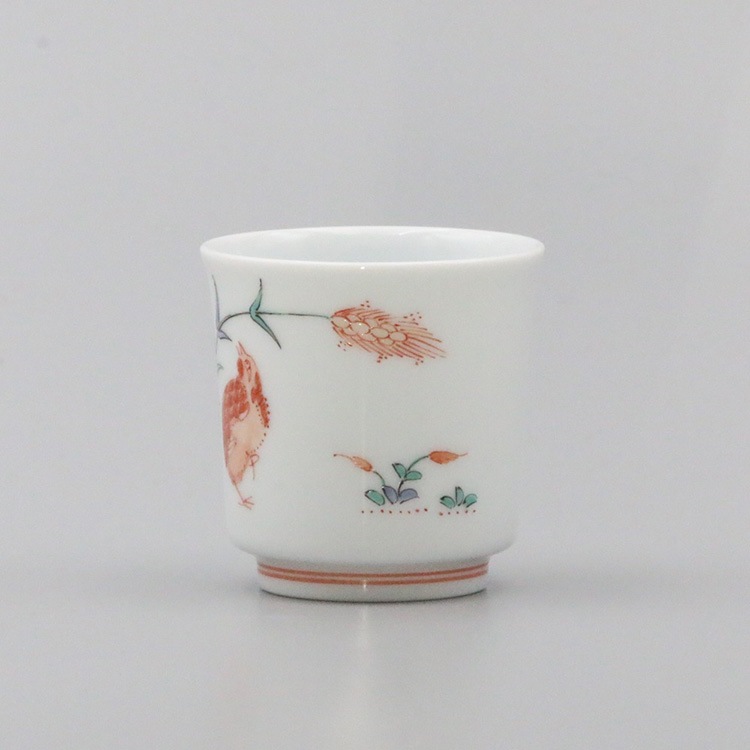 U06253 酒井田柿右衛門 柿右衛門 色絵 鶉文 ぐい呑 杯 盃 煎茶碗 碗 /YE 14代酒井田柿右衛門 (濁手紅葉文額皿) | アート飛田