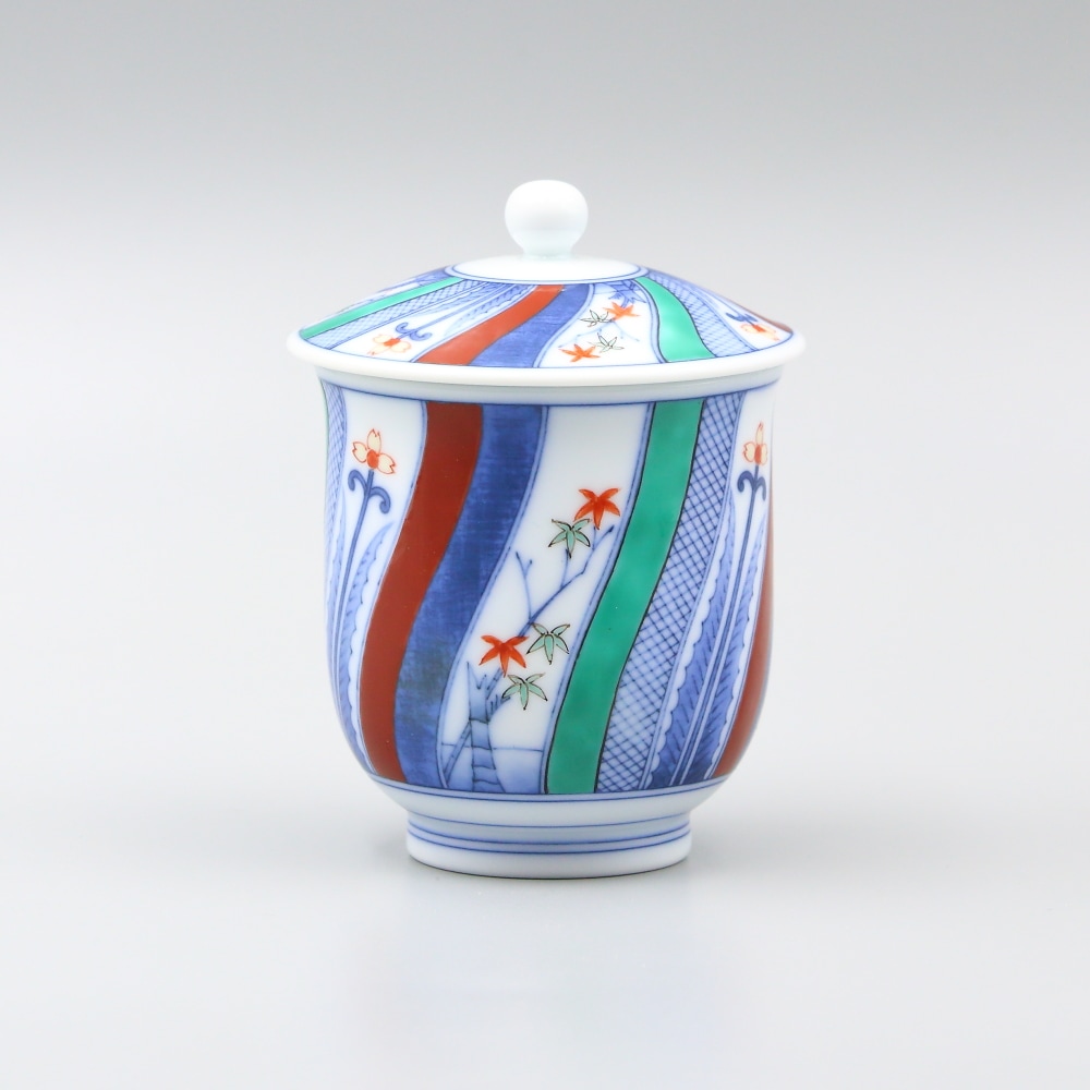 湯呑 内蓋小 染錦 捻割文 商品画像