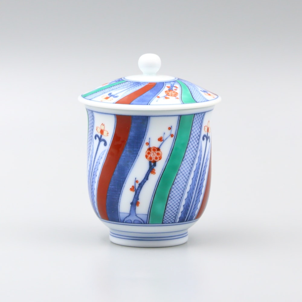 湯呑 内蓋小 染錦 捻割文 商品画像