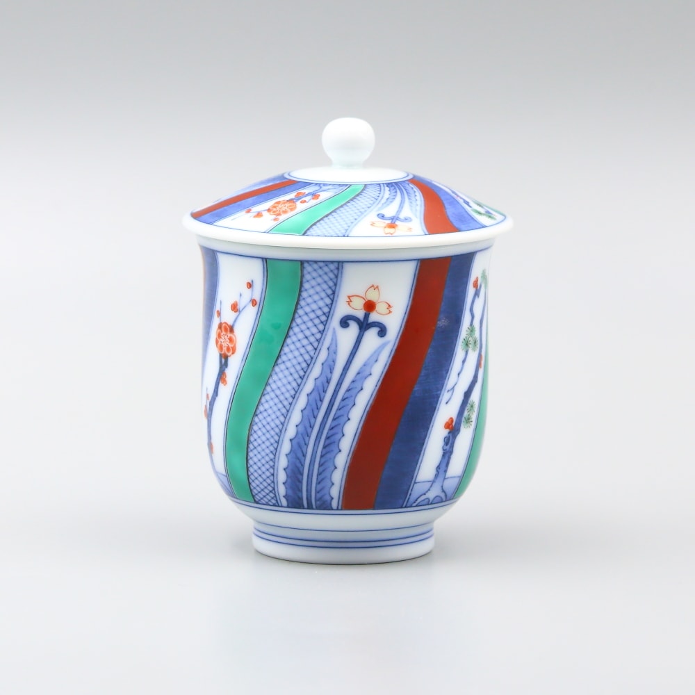 湯呑 内蓋小 染錦 捻割文 商品画像
