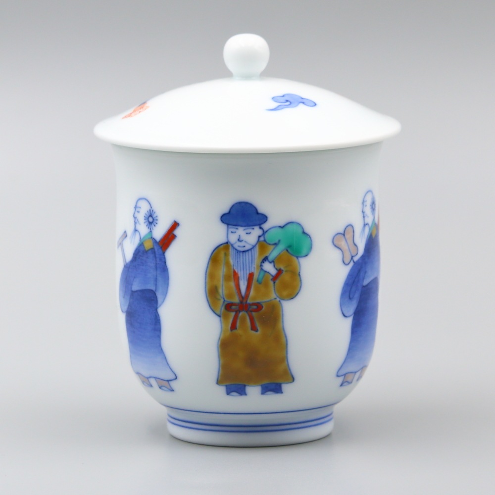 組湯呑 内蓋 染錦唐人物文 商品画像