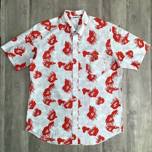 ☆XL☆ fire camo BD 半袖シャツ a bathing ape bape エイプ
