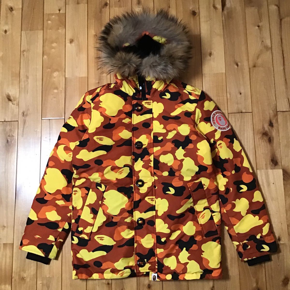 orange camo fur hoodie down jacket Sサイズ a bathing ape bape 