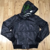 ★定価以下★ COACH BAPE LEATHER SHARK FULL ZIP HOODIE JACKET Lサイズ a bathing ape レザー シャーク パーカー エイプ ベイプ コーチ|