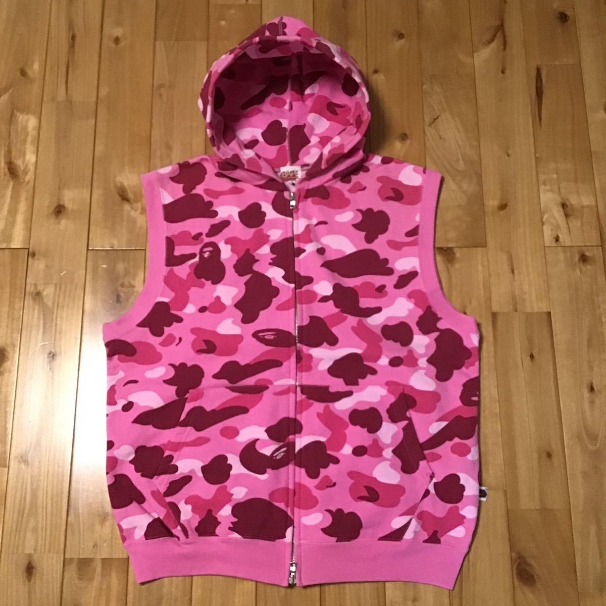 ☆美品☆ Pink camo スウェット フード ベスト Mサイズ a bathing ape  