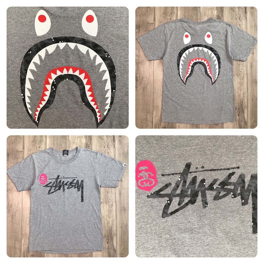 BAPE ✖︎ stussy シャドウマン　シャークTシャツ 大人気] ステューシー Tシャツ アベイシングエイプ コラボ