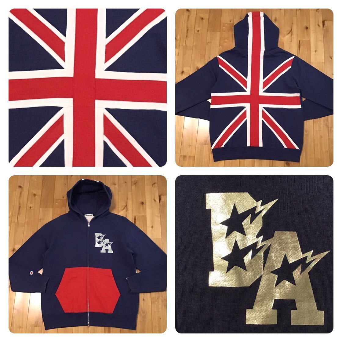 ☆XL☆ BAPE ユニオンジャック ジップ パーカー navy a bathing ape 