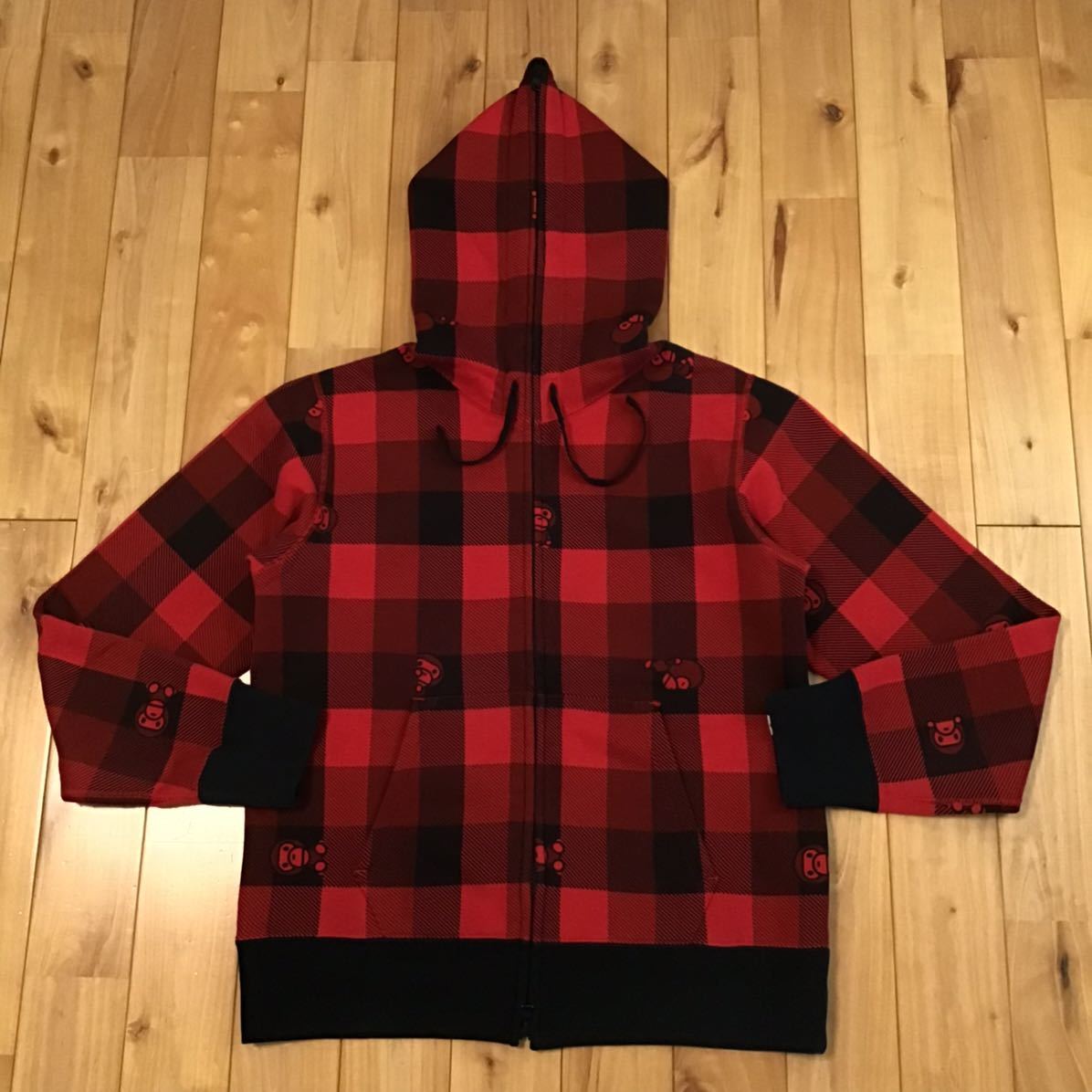 チェック マイロ フルジップ パーカー Sサイズ Red a bathing ape 