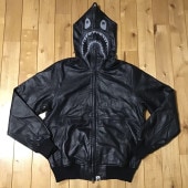 �����ʡ� �Ļ����� �쥶�� ���㡼�� �ѡ����� S������ black a bathing ape BAPE leather shark full zip hoodie ������ �٥��� go7197