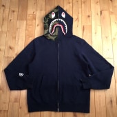 ★XL★ 1st camo green × navy シャーク パーカー a bathing ape BAPE shark full zip hoodie エイプ ベイプ アベイシングエイプ w199