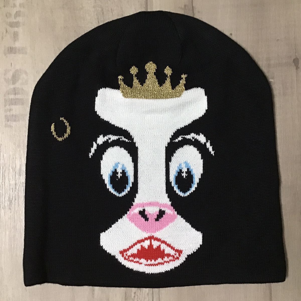 ☆激レア・美品☆ A BATHING APE　ホルスタイン　ビーニー　キャップ ☆新品☆ ホルスタイン ニットキャップ black a bathing ape