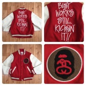STUSSY × BAPE 袖レザー スタジャン Lサイズ Red a bathing ape BAPE leather varsity jacket エイプ ベイプ アベイシングエイプ 33z|Al