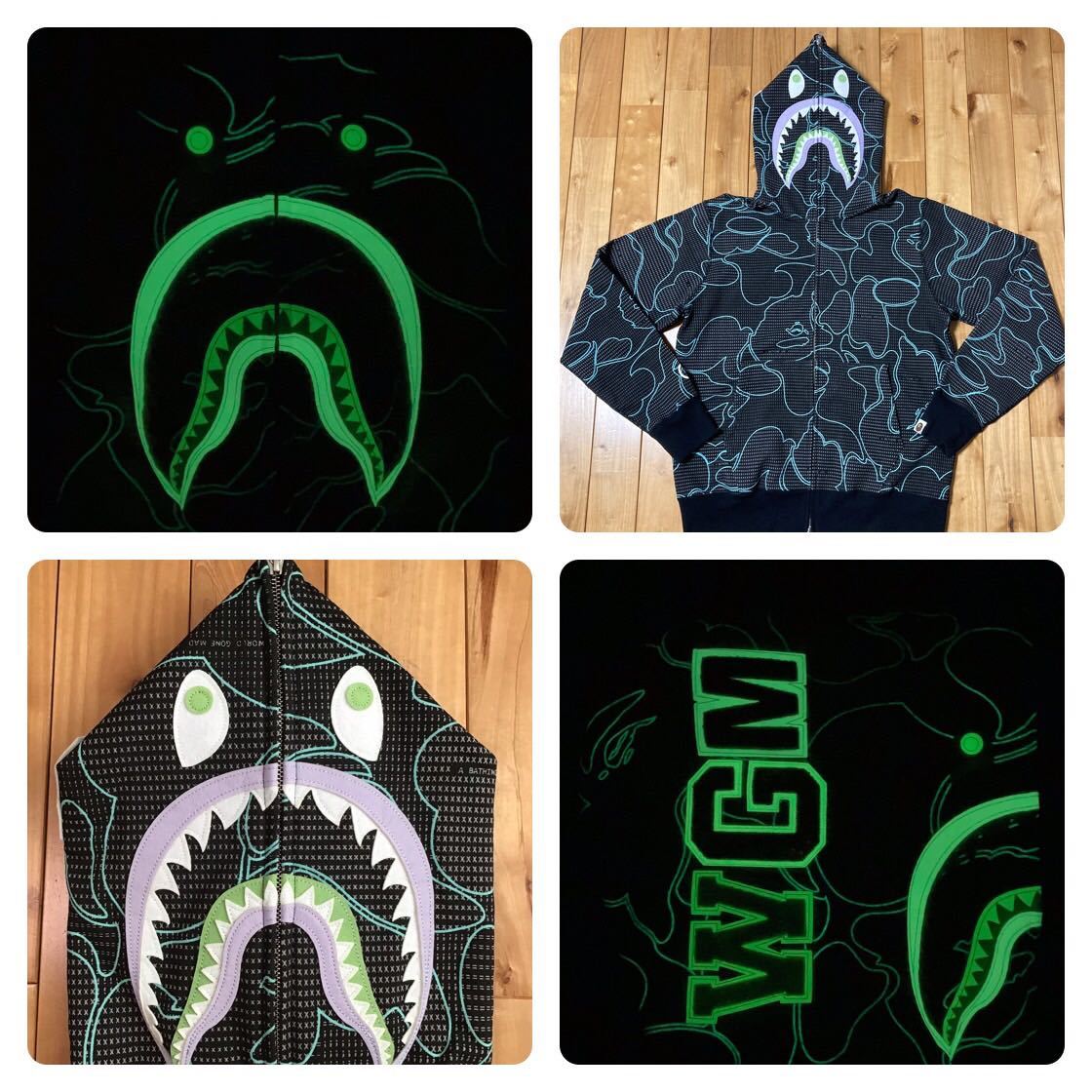★新品★ 蓄光 TEXT CODE CAMO SHARK FULL ZIP HOODIE Lサイズ a bathing ape BAPE
