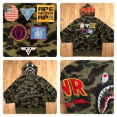 1st camo green patched 㡼 ѡ M shark full zip hoodie a bathing ape BAPE  ٥ ٥󥰥 z6