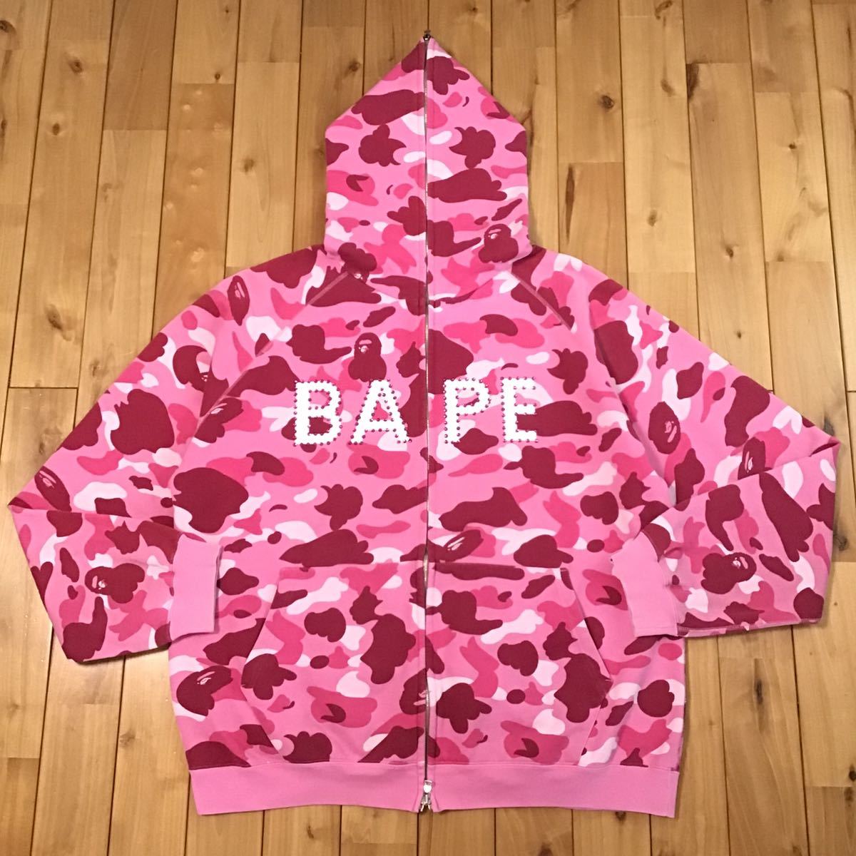 ☆XL☆ ピンク スワロフスキー BAPE LOGO パーカー Pink camo a