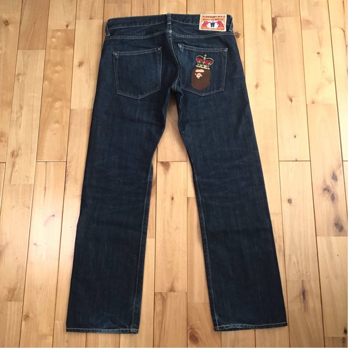 CROWN APE HEAD LOGO デニム パンツ Sサイズ a bathing ape BAPE denim