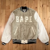 BAPE LOGO ファー スタジャン Mサイズ a bathing ape BAPE fur varsity jacket エイプ ベイプ アベイシングエイプ i496|All|Jaket