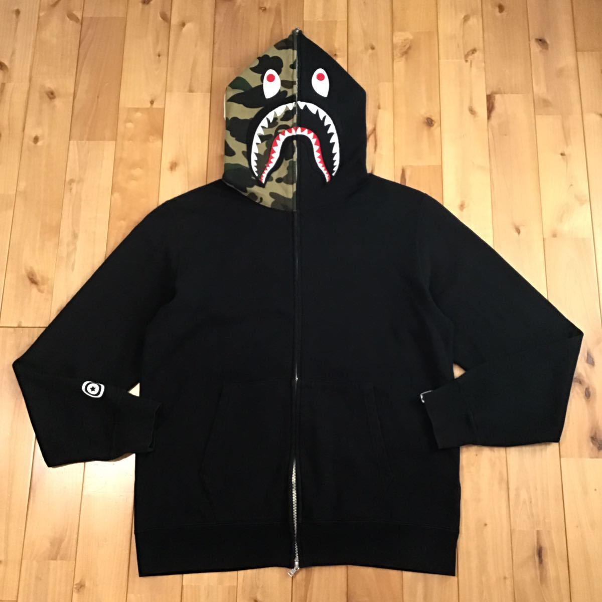 ☆XL☆ 1st camo green × black シャーク パーカー a bathing ape BAPE 