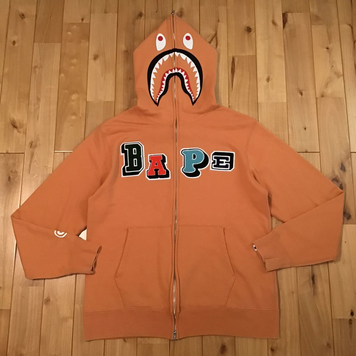 ☆2XL☆ BAPE logo multi fonts シャーク パーカー orenge shark full
