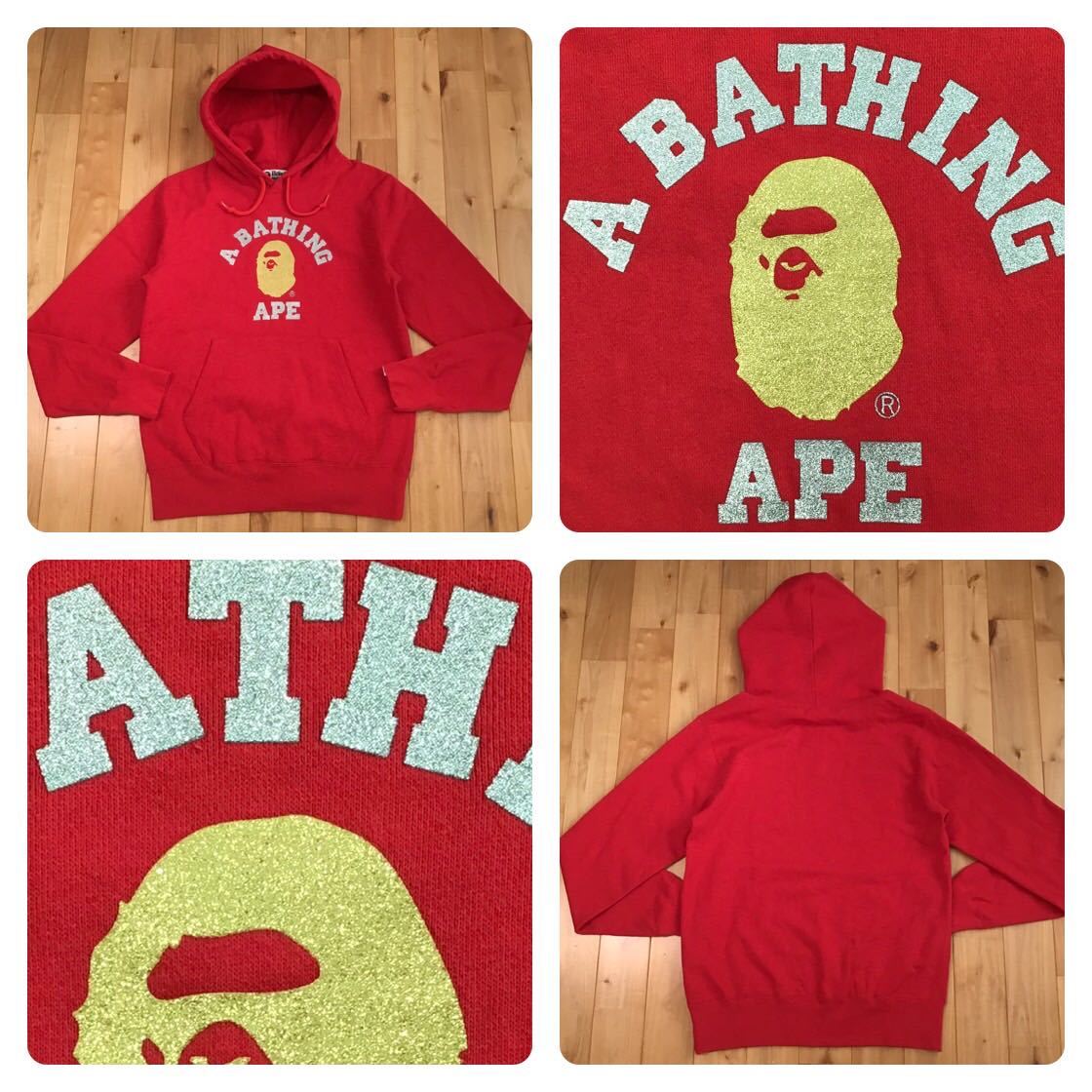 A BATHING APE BAPE エイプ Mサイズ ラメカレッジロゴパーカー A BATHING APE BAPE エイプ Mサイズ ラメカレッジロゴパーカー