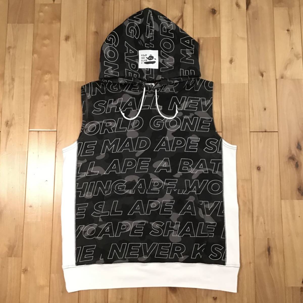 A BATHING APE BAPE スウェット パーカー フードベスト　L Text camo スウェット パーカー ベスト Lサイズ a bathing ape