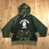 Green camo カレッジロゴ クレイジー パーカー Mサイズ a bathing ape BAPE full zip hoodie エイプ ベイプ アベイシングエイプ 迷彩 i6775|All|