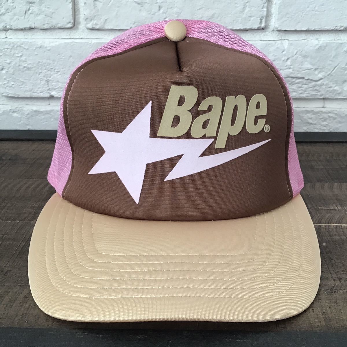 BAPESTA LOGO メッシュ キャップ pink × brown × beige a bathing ape BAPE sta ...