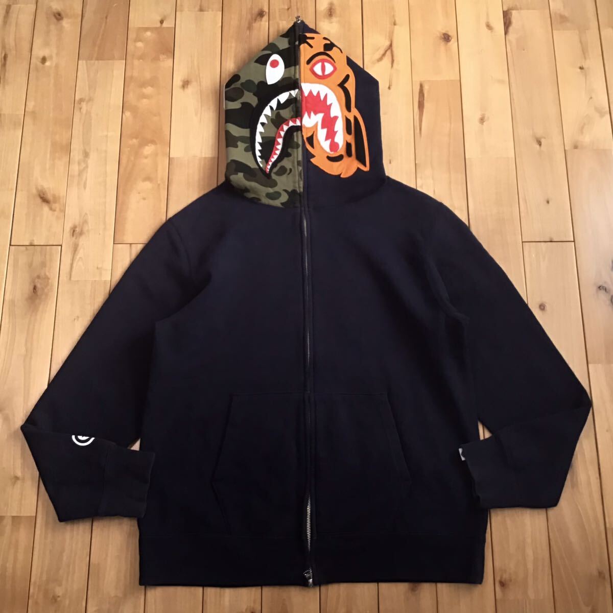 ☆XL☆ Crazy face tiger shark full zip hoodie ネイビー × 1st