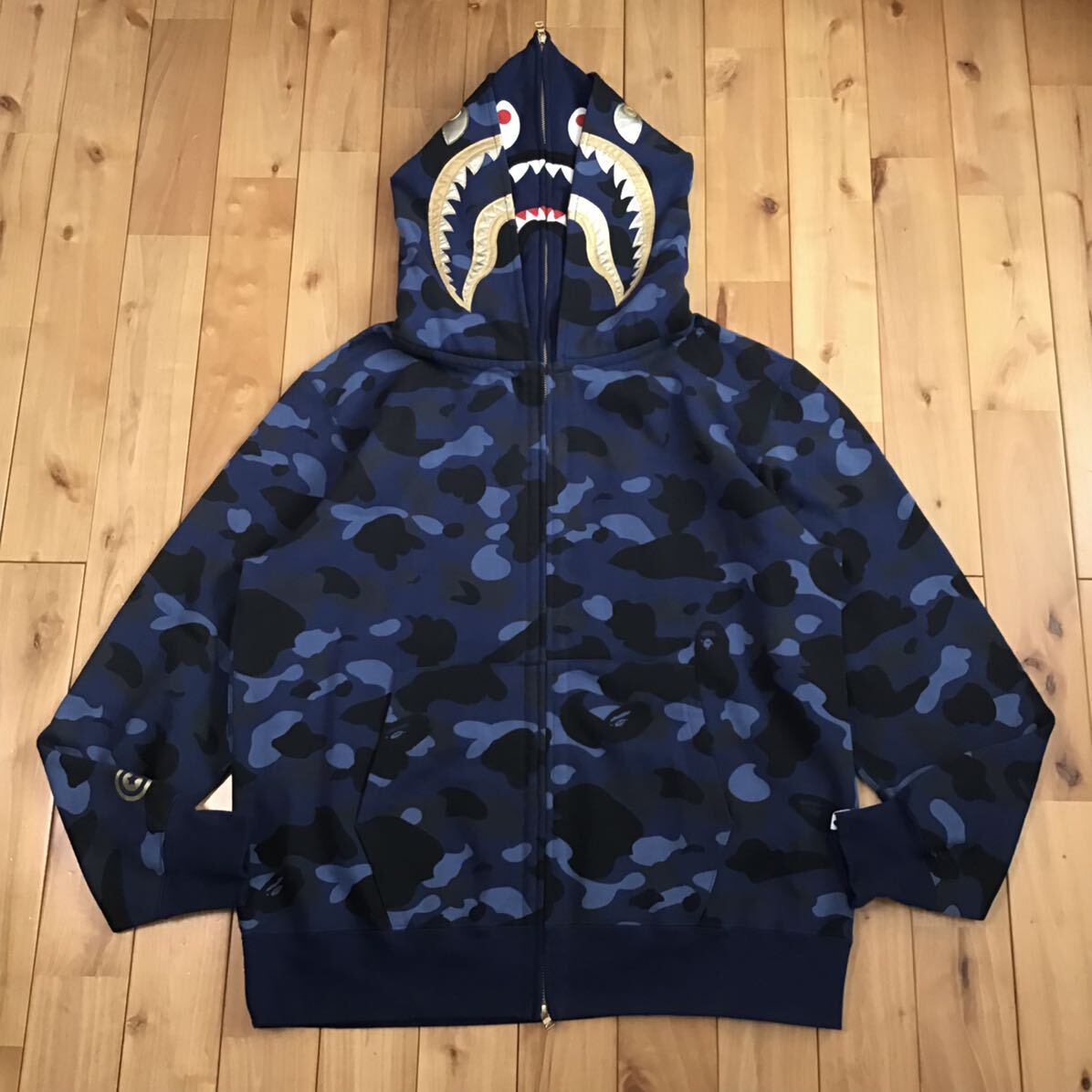 M*.様 A BATHING APE SHARK カモフラパーカー BLUE サ BAPE DETACHABLE Shark Full Zip Hoodie Blue camo A Bathing