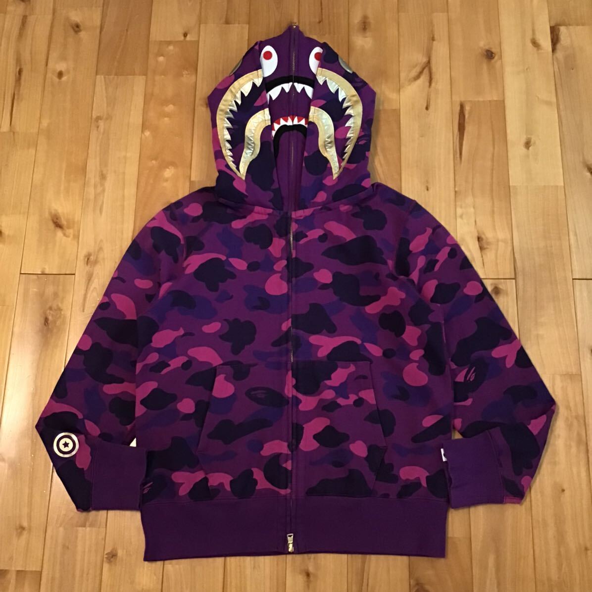 BAPE★カモ シャーク フルジップパーカー パープル 送関込み Purple camo ダブル シャーク パーカー Sサイズ Double shark