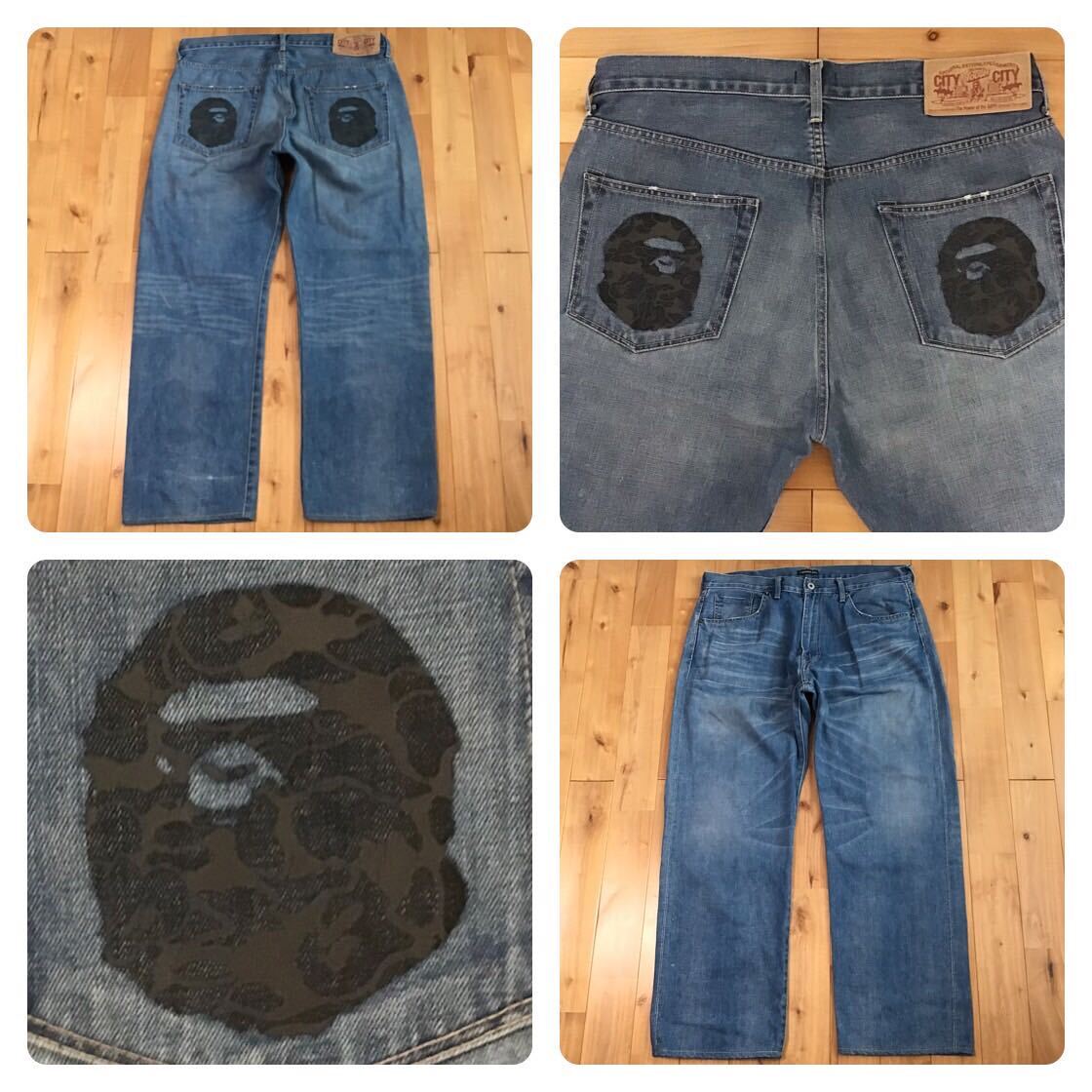 青山限定　A BATHING APE BAPE HEAD DENIM デニム ☆青山限定☆ XL APE HEAD LOGO Denim Pants a bathing ape BAPE camo