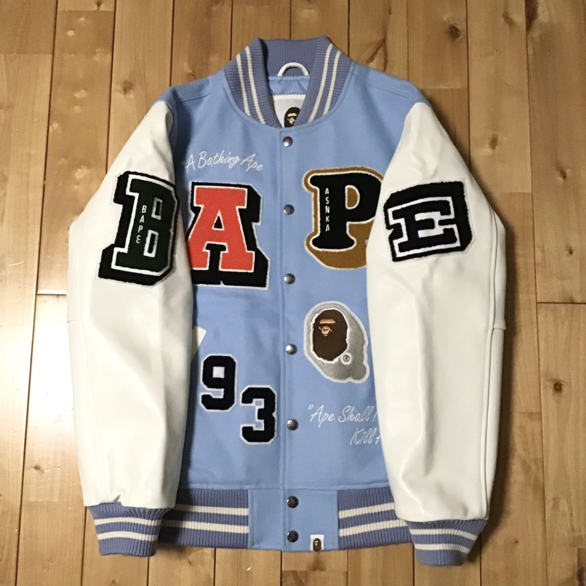 ☆美品☆ 袖レザー BAPE LOGO スタジャン Mサイズ a bathing ape