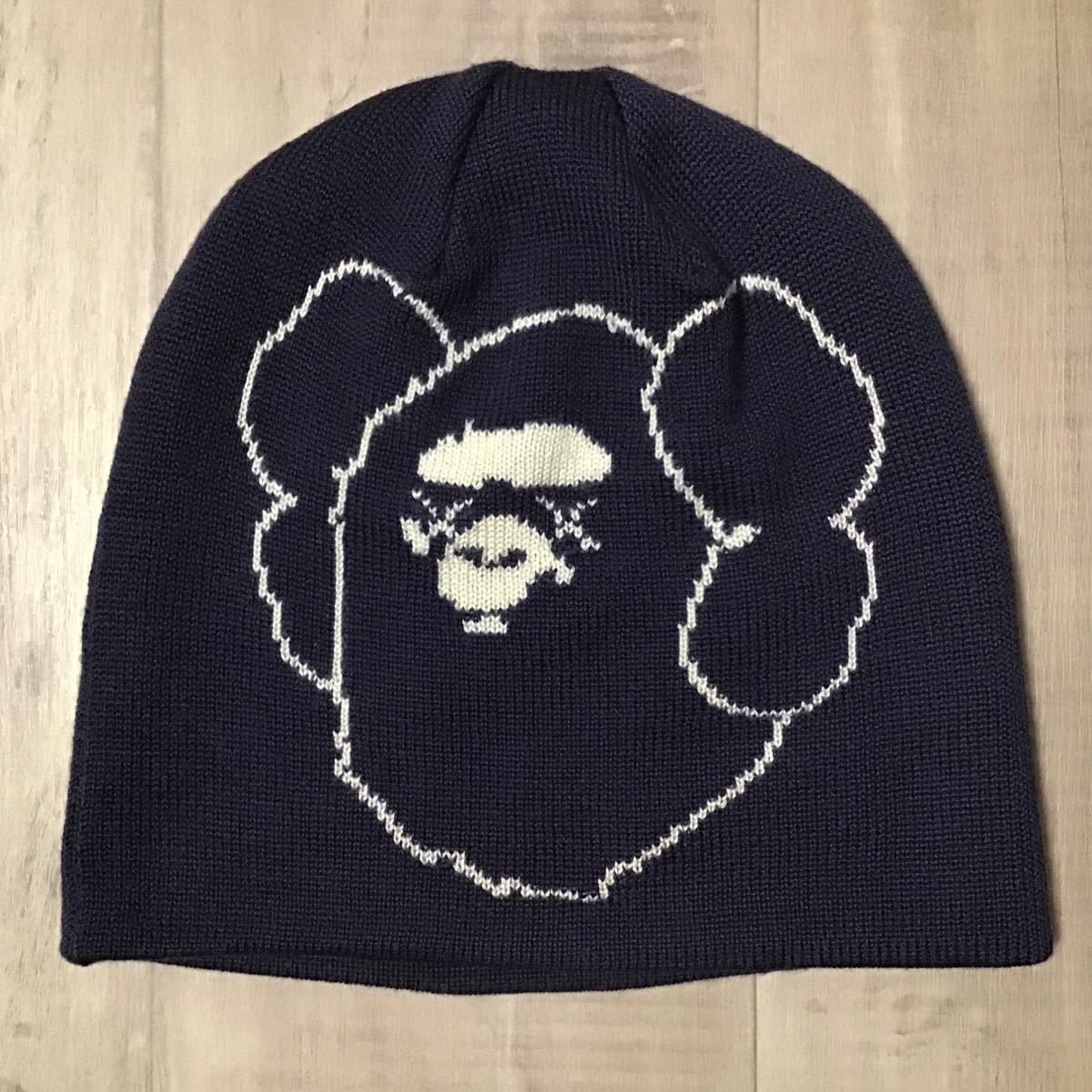 A BATHING APE KAWS ニット帽 ニットキャップ ビーニー ☆激レア☆ KAWS × BAPE ニット帽 ネイビー ビーニー a bathing ape