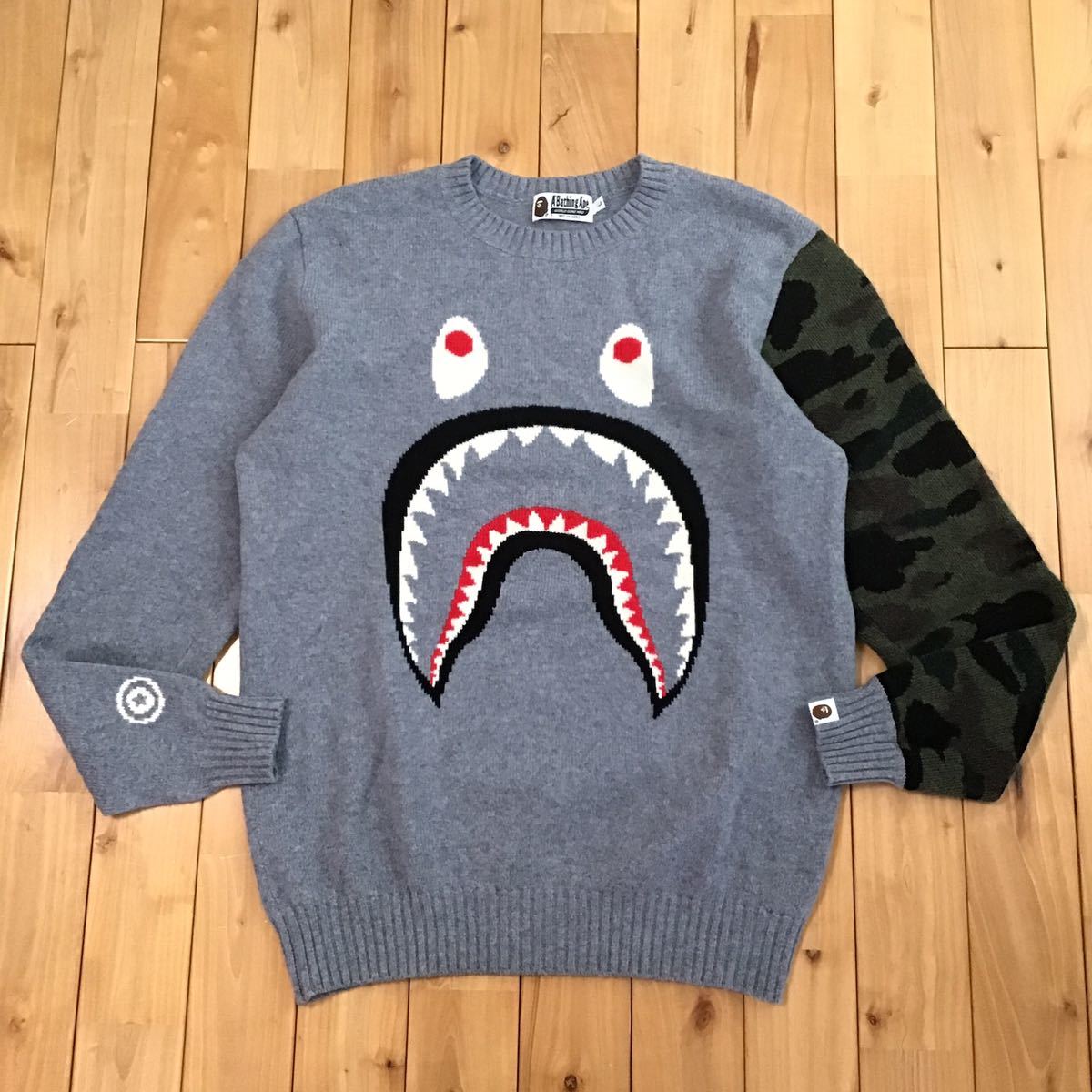 A BATHING APE BAPE SHARK ニット　セーター　XL シャーク ニット セーター Lサイズ SHARK CREWNECK KNIT a bathing ape