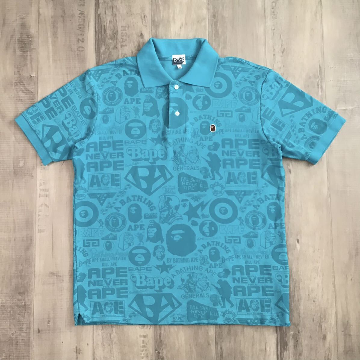 BAPE LOGO ポロシャツ Mサイズ ターコイズブルー a bathing ape star