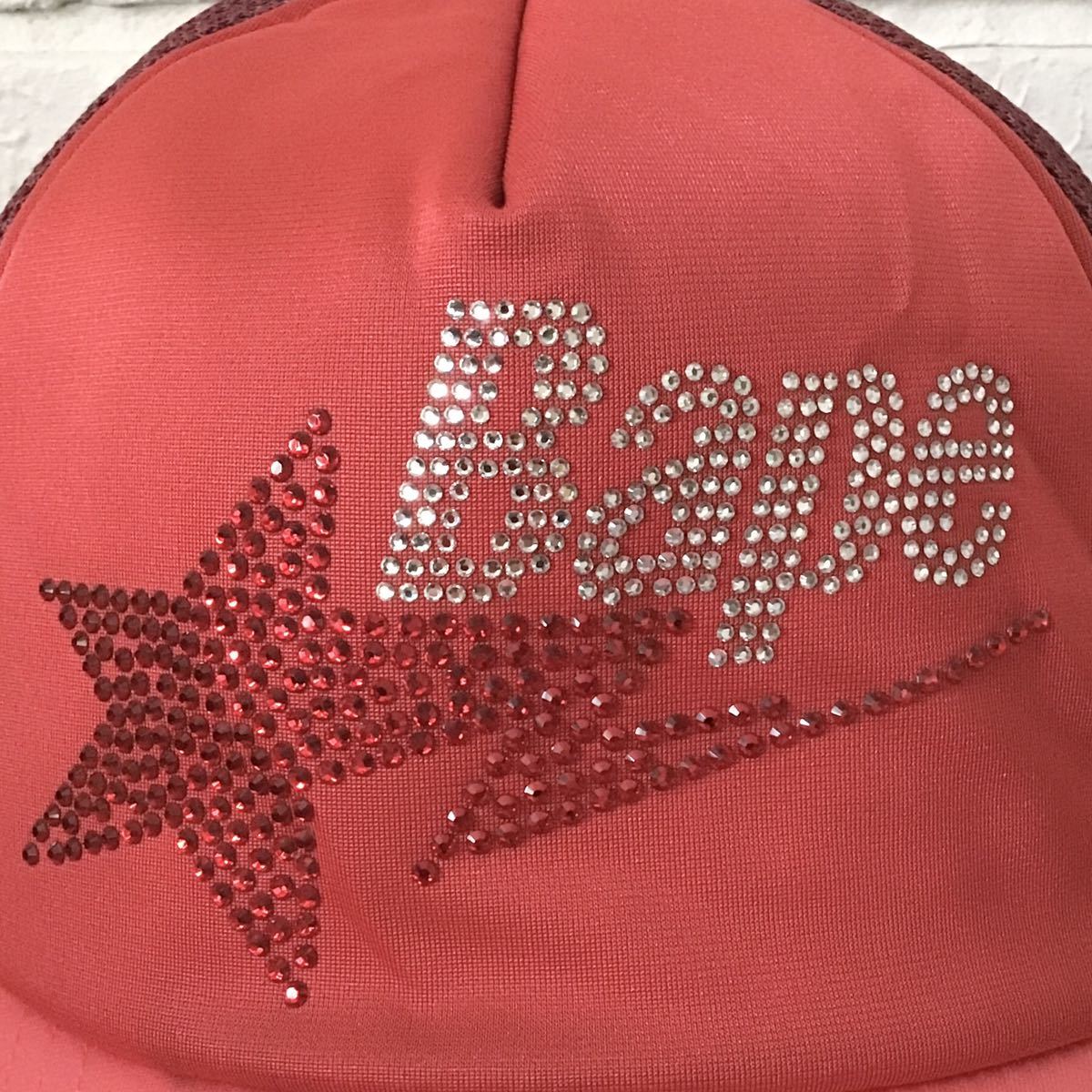BAPE STA スワロフスキー キャップ Red a bathing ape bapesta swarovski trucker hat ...