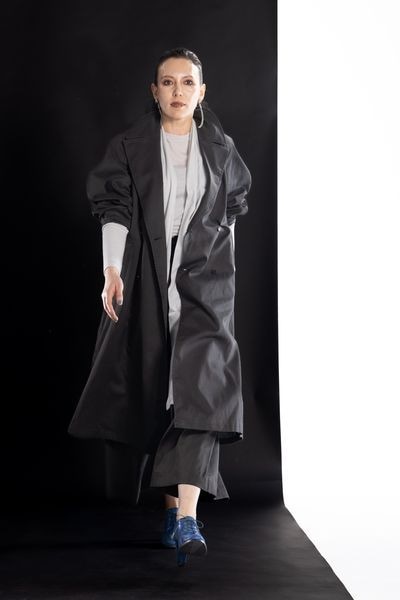ウール ロングコート トレンチコート 38 チャコール カミシマチナミ 日本製 sankyo shokai カシミヤ ブレンド ウール ロング コート