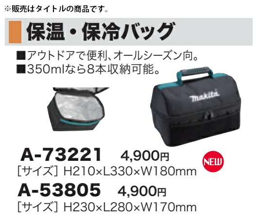 マキタ) 保温・保冷バッグ A-73221 サイズH210xL330xW180mm makita