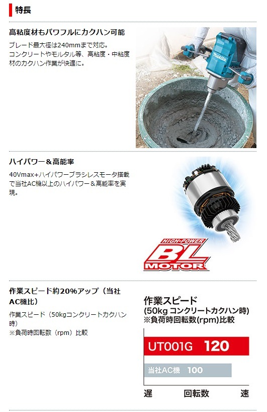 マキタ) 充電式カクハン機 UT001GZ 本体のみ ブレード最大径240mm対応