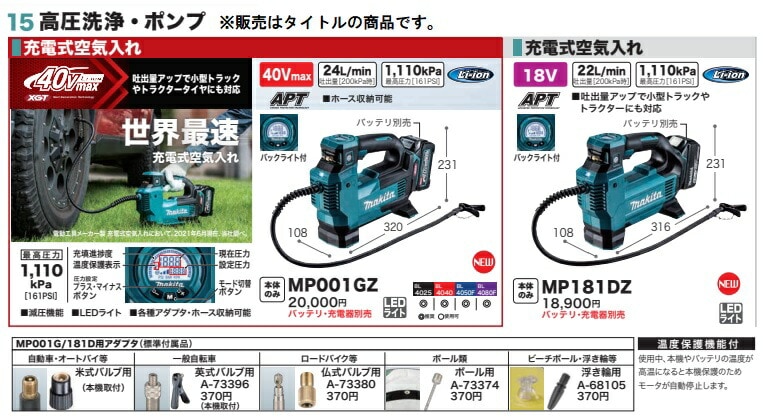 マキタ) 英式バルブ用 (本機取付) A-73396 一般自転車用 MP180D