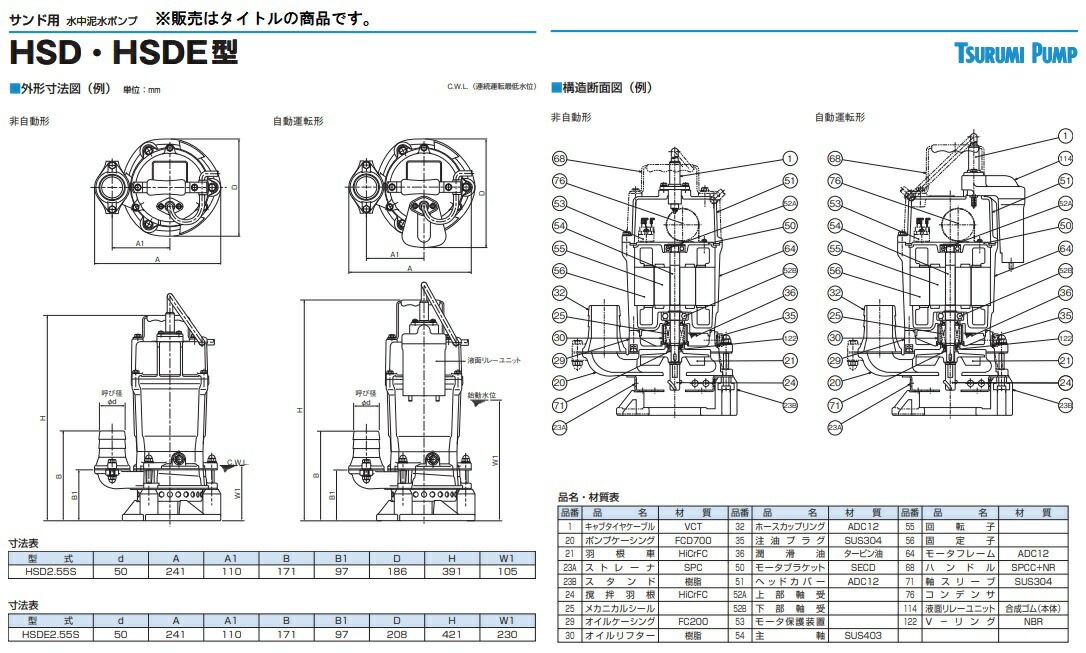 ツルミポンプ HSD2.55S 100V 50Hz