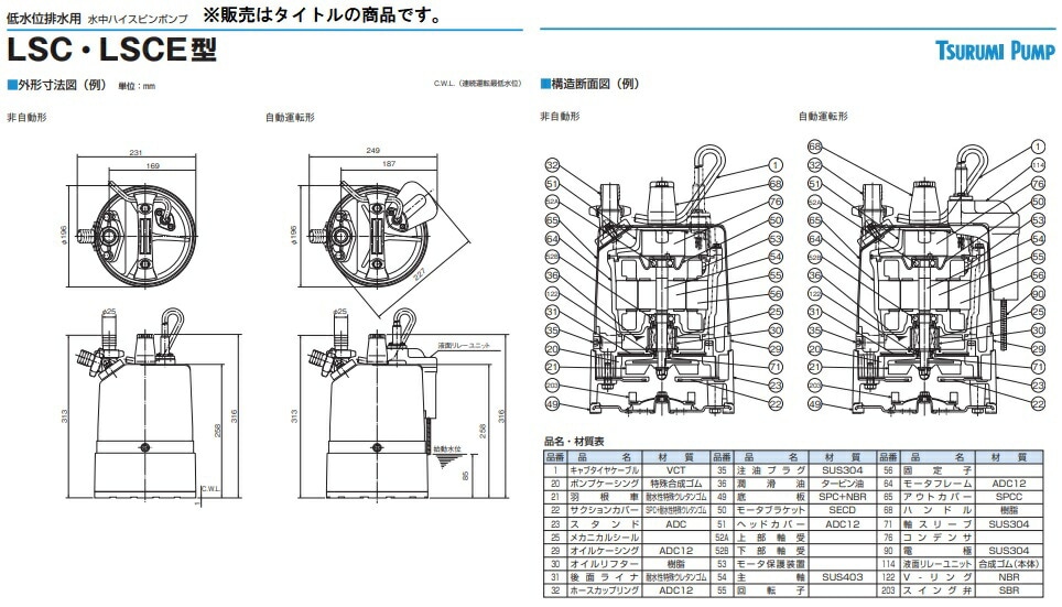 水中ハイスピンポンプ LSC-1.4S 100V 50Hz 水中ハイスピンポンプ LSC-1.4S 100V 50Hz