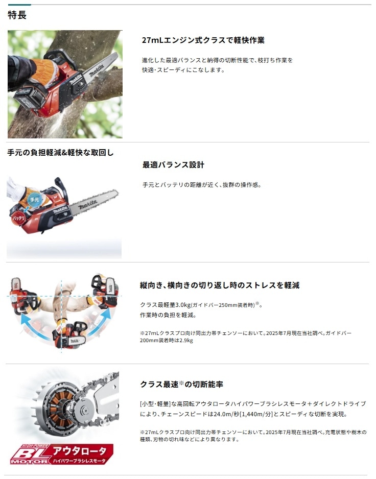 マキタ) MUC031GZR6 充電式チェンソー 赤 本体+M200A 200mm