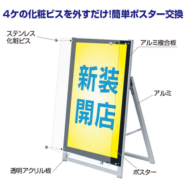 アクリルパネルスタンドAPS ロータイプ A1 片面│大判ポスター用A型