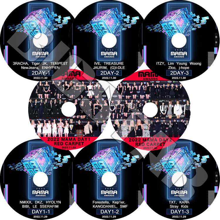 K-POP DVD 2022 MAMA Mnet Asia Music Awards + RED CARPET 8��SET 1-2DAY 2022.11.29-30 - LE SSERAFIM/ STRAY KIDS/ TXT/ ITZY/ ENHYPEN/ (G)I-DLE/ ZICO/ NEWJEANS/ TREASURE/ TEMPEST ¾ - �������ȼ�ϿDVD Awards KPOP DVD