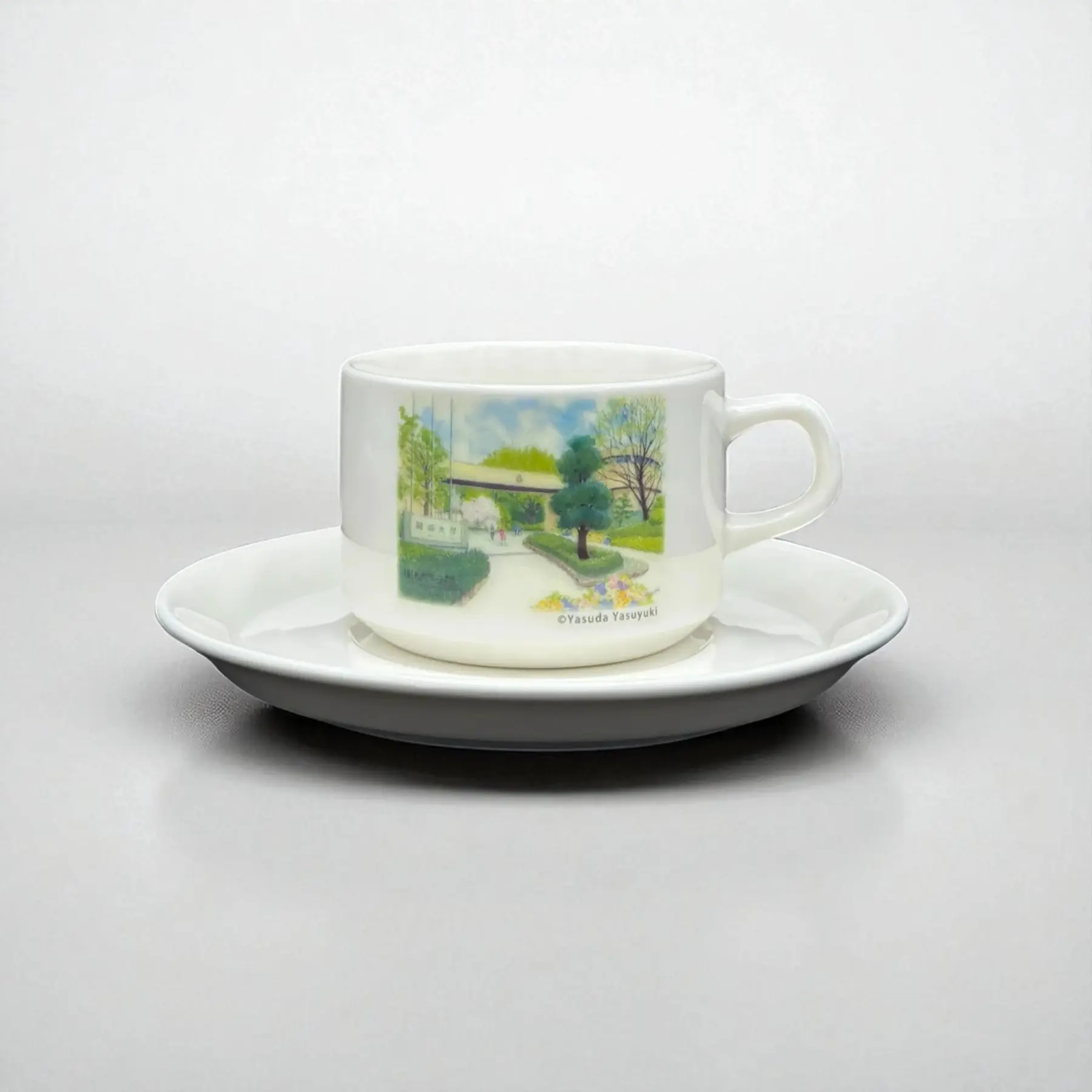 美濃焼カップ＆ソーサー「正門」（関大キャンパス水彩画コレクション