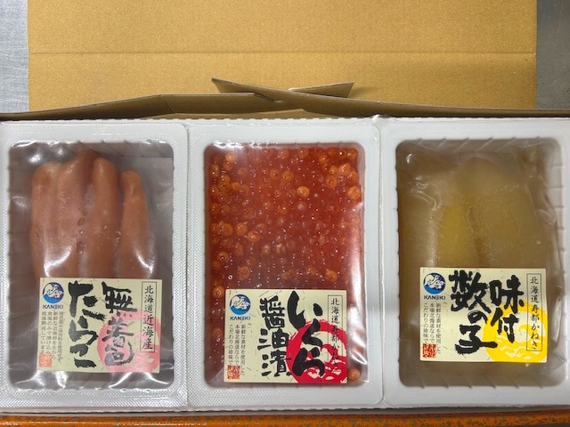 北の新鮮組　3点セットB　（いくら醤油漬100g、近海たらこ150g、味付数の子150g）