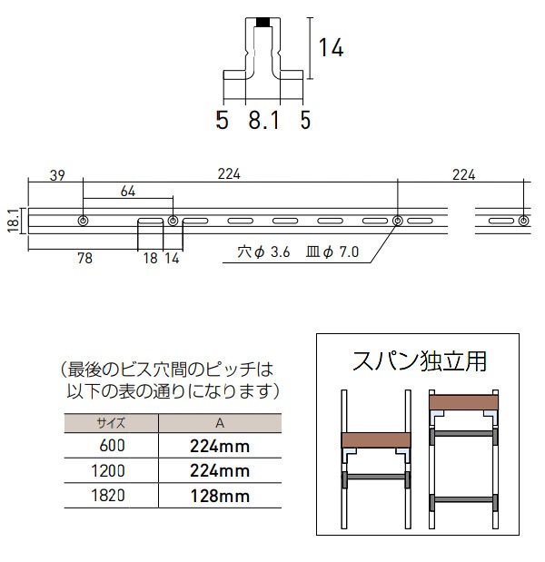 ڥ塼32ۡϥåȷ󥰥륵ݡ  SS3-HSF-14 1820mm