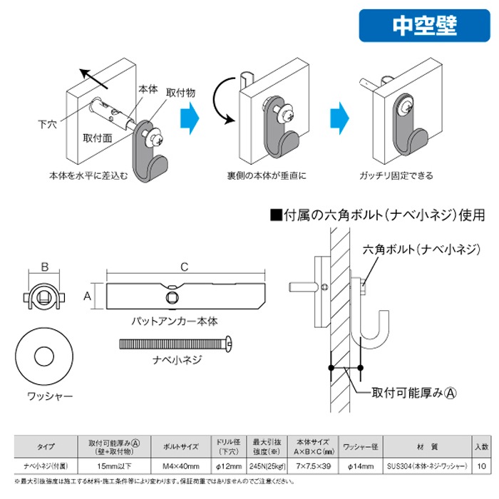ジェフコム AP-4S パットアンカー(ステンレス) 10本入 【取寄商品】
